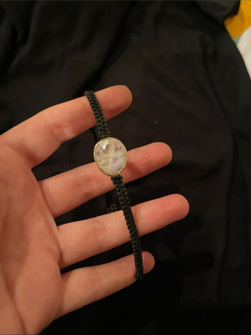 Handcrafted Black Cord Bracelet with Iridescent Moonstone Accent
